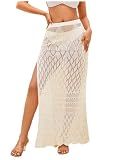 SHENHE Women's Crochet Swim Cover Up High Slit Sheer Long Beach Skirt Cover Up Apricot Small