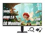 LG Ultra Smooth 27" Gaming Monitor, 144Hz Overclock, AMD FreeSync & G-Sync Compatible, 1ms Response, IPS Panel with Crosshair and Black Stabilizer, with HDMI and HDMI to VGA Cable