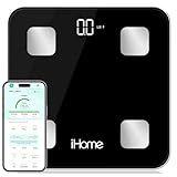 iHome Digital Bluetooth Smart Scale for Body Weight, Weight Scale, Including BMI, Body Fat, Muscle Mass, Batteries Included (Black Smart Bluetooth)