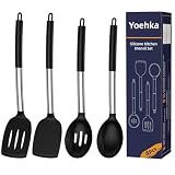 Yoehka Silicone Cooking Utensils Set, 4Pcs Spatula and Spoon Set, Black