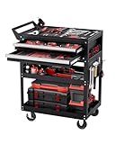 VEVOR 5-Tier Tool Cart with Wheels, 400 lbs Load Capacity, Rolling Work Cart with 2 Drawers & Pegboard, Mechanic Tool Storage Organizer with Locking System for Garage, Warehouse and Repair Shop, Black