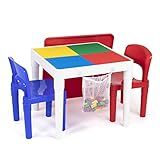 Humble Crew Kids Activity Table and 2 Chairs Set, White/Blue/Red - 2-in-1 Toddler Play Table Building Blocks Compatible - Premium Children’s Table and Chair Set for Arts, Crafts, Reading and More