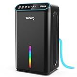 Dehumidifiers for Home (85 OZ Water Tank, 800 sq.ft) Quiet Small Dehumidifier for Basement Bedroom Bathroom with Drain Hose, 3 Gear Timer, Sleep Mode, Auto Shut Off, 7 Color Ambient Light