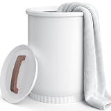 Asuka Towel Warmer, Large Towel Warmer for Bathroom with Wood Handle, 4 Delay Settings&Auto Shut Off, Towel Warmer Bucket Fits Two 40"X70" Oversized Towels, Bathrobes, Blankets, PJ's and More, White