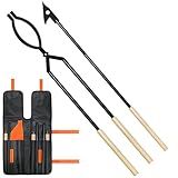 USENIOR 42" Fire Tongs Firewood Log Grabbers and Fire Poker Set, Portable Detachable Heavy Duty Large Fire Tongs Fire Poker Tools Set for Fire Pit, Fireplace, Camping, Bonfires Outdoor/Indoor