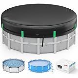 LXKCKJ 24 Ft Winter Pool Covers for Above Ground Pools - Heavy-Duty PE Material with Ground Nail Accessories & Reinforced Edges, Extra Thick Tarp & Dustproof Protection (Black)
