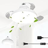 Plug in Ceiling Fan with Light with Retractable Blade 16.4ft Cord for Gazebo Outdoor Canopy Pop Up Tent Pergola Patio Porch, Mini Hanging Fan 3000-6500K 3 Fan Speed Remote Control Ceiling Hook Timer
