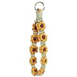 elephtree Boho Macrame Keychain Wristlet Keychain Weave Exquisite Keyring Holder Bracelet Handmade Wrist Lanyard for Women (Yellow flower)