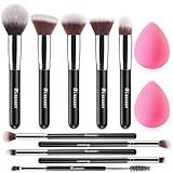 BEAKEY Makeup Brushes Set, Professional Foundation Eyeshadow Concealer Blush Powder Bronzer Applicator, 2 Blender Sponge with Beauty Paper Case stocking stuffers for women