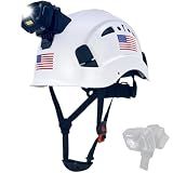 SAFEBUILDER Construction Safety Helmet with Headlight Hard Hat Headlamp Adjustable Ventilation Hardhats Work Head Protection Certified ANSI/ISEA Z89.1 (White Hard Hats+SHL01 Lamp)