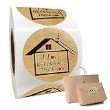 I Love Referrals Stickers House Shaped Thank You Labels 1.5" Kraft Real Estate House Stickers Agents and Sales Supplies Realtor Supplies, Salon, Small Business Mailer 500 Pcs
