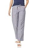Amazon Essentials Women's Pull On Linen Blend Drawstring Relaxed Fit Wide Leg Pant, Grey Vertical Stripe, Large