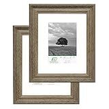 FrameWorks - 2-Pack - 8” x 10” Matted to 5" x 7" Rustic Farmhouse Wooden Picture Frames with Luxury Wide Molded Edge, Removable Mat, and Tempered Glass