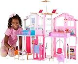 Barbie 3-Story Townhouse Dollhouse with Elevator, Swing Chair, Furniture and Accessories, Fold for Portability and Travel (Amazon Exclusive)