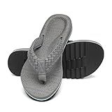Qzize Womens Arch Support Flip Flops for Plantar Fasciitis Orthopedic Sandals Anti-Slip Cushion Thong Beach Slides Grey 7.5 Female