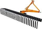 3 Point 5 FT Landscape Rock Rake with Heavy Duty Tines and Pin Hitch, Landscape Rock Rake for Category 1 Tractor, 360 Degree Rotation Tow-Behind Garden Tool