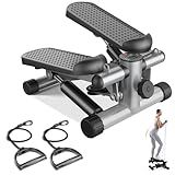 Sweetcrispy Mini Stair Steppers with Resistance Bands for Exercise at Home, Portable Exercise Twist Stepper Machine for Full Body Workout, 300LBS Capacity, Sliver