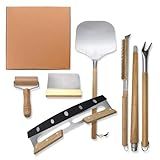 Outdoor Pizza Oven Accessories Kit, 6 Peices Pizza Set for Adults Includes Round Pizza Peeler, Oven Brush, Bubble Popper Turner, Rocker Cutter, Dough Roller & Scraper