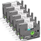 Colorty Compatible with Brother P-Touch Label Tape TZe-231 TZ TZe 12mm 0.47 Laminated White Label Maker Tape 1/2" TZE231 for PT-D210 D220 H110 D410 D610BT H111 Cube 1880 Refill, Black on White, 6-Pack