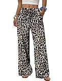 Sampeel Women's Leopard Print Wide Leg Pants Long Cute Summer Outfits Vacation Beach Clothes Palazzo Pants High Waist Trousers Comfiest Airport Outfits Fashion Clothing L