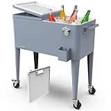 Permasteel Party Cooler with Divider, Spacious 80-Qt Capacity, Chills 36hrs, Serving Tray, Rolling Ice Chest for Indoor and Outdoor Entertainment, Matte Blue