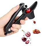 Cherry Pitter-Jusanice Stainless Steel Cherries Corer Pitters Tool with Hand-held Push Design, Save Time & Space for Making Cherry Jam with Lock Design (Black)
