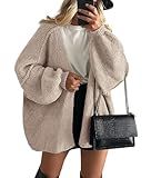 PRETTYGARDEN Womens Oversized Cardigan Sweaters 2025 Fall Long Lantern Sleeve Knit Open Front Lightweight Sweater (Grey Beige,Large)