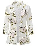 Genhoo Womens Long Sleeve Lightweight Office Work Floral Suit Jacket Boyfriend Blazer White M