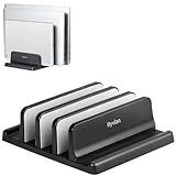 Ryvlan Vertical Laptop Stand, 3 Slot Adjustable Laptop Storage Rack and Desk Organizer, Silicone-Padded Holder for Multiple Devices Storage, Compatible Stand for Tablets and Devices up to 17 Inches