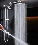 Veken All Metal 10" Shower Head with Handheld, Luxurious Square Double Rain Shower Heads with Spray Combo, Dual High Pressure Detachable Rainfall Showerhead with Extension Arm, Long Hose,Chrome,Silver