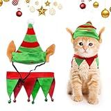 Threetols Dog Christmas Costumes Set, Dog Christmas Outfit Dog Cat Green Red Top Hat Outfit Funny Elf Xmas Hat and Collar with Bell Set for Puppy Winter New Year Holiday Accessories Supplies（S）