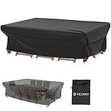 Velway Patio Furniture Cover Outdoor, Waterproof Rectangular Patio Table Chair Set Cover, 98"Lx78"Wx28"H, All Weather Oxford Tear-Resistant Sectional Sofa Set Covers with Windproof Design, Black