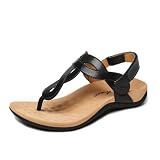 Athlefit Women's Orthopedic Flat Sandals with Arch Support Black 9