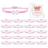 Pink Bow Birthday Party Favors Supplies, 20 Pcs Coquette Bow Braided Bracelets Bulk for Cheerleader Accessories, Dance Team Gift, Pink Bows Stuff Jewelry Gifts for Ballerina Preppy Party Decoration