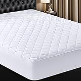 Utopia Bedding Quilted Fitted Mattress Pad, Queen Size, Elastic Fitted Mattress Topper Protector and Cover with Deep Pocket Stretches up to 16 Inches, Machine Washable (White)