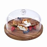Cake Stand with Lid, Acacia Wood 12in Round Cake Holder, 2-in-1 Dessert Table Display Set & Charcuterie Board for Cheese, Chips & Dips, Nachos, Fruit Platter, Large Acrylic Cake Dome Cover