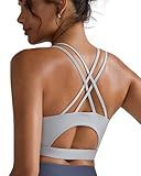 RUNNING GIRL Sports Bras for Women,Padded Grey Sports Bra Tank Top Sexy Crisscross Back High Impact Longline Workout Yoga Bra(WX2354Icy Grey,XXL)