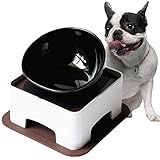 Umisun Ceramic Bulldog Bowl Dog Feeding Bowl - Dog Dish Wide Mouth Pet Sterile Tilted Pet Feeder with Anti-Skid Rubber Mat for Small Medium Dogs (Black)