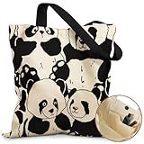 Miss Adola Aesthetic Panda Tote Bag for Women - with Magnetic Buckle and Zipper Inner Pocket for Lady Cloth Cotton Tote Bag for Gym, Work, Travel, Library, Shopping,Full Panda