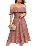 Bbonlinedress Blush Spring Summer Wedding Guest Dress for Women Sequin Sparkly Bridal Shower Prom Party Graduation Formal A-Line Midi Off The Shoulder Dresses Blush S