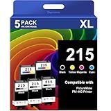 Zapromio 5-Pack T215 215 Ink Cartridges Remanufactured for Epson 215 Ink for WF-100 WF-110 EC-C110 Mobile Printer(3 Black x T215120-S, 2 Tri-Color x T215530-S Pigment C/M/Y/K BCS)