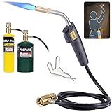 TAUSOM MAPP Map Gas Torch Kit with Self-Ignition - Soldering Propane Torch with 4.9ft Hose, 25,000 BTU Flow Head, CGA600 Compatible for Brazing Pipe Welding HVAC Plumbing DIY