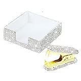 MultiBey Rhinestone Self-Stick Note Holders & Staple Removers Tool Set, Bling Crystal Staple Puller Sticky Memo Pad Holder Dispenser for Desk Office School Supplies (Silver)