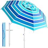 Alfolive 8FT. Large Beach Umbrella with Heavy Duty Sand Anchor & Tilt Sun Shelter, UPF50+ UV Protection, Wind Resistance, Waterproof Canopy, Portable for Beach Outdoor Patio Yard Garden Pool, Light Blue