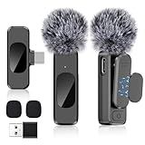 USB C Wireless Lavalier Microphone for Type-C,Android Phone,PC,Mini Mic with Noise Reduction,Lapel Microphone for Video,Interviews,Live Streaming,TikTok,YouTube,2Pack (for iPhone 15 and Above)