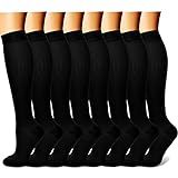 CHARMKING Compression Socks for Women & Men (8 Pairs) 15-20 mmHg Graduated Copper Support Calf Socks are Best for Pregnant, Nurses - Boost Performance, Circulation, Knee High Wide Calf(L/XL, Black)