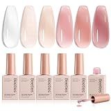beetles Gel Polish Whispers of Love Jelly Gel Nail Polish Set - 6 Colors Milky White Nude Pink Neutral Sheer Translucent Soak Off UV Gel Nail Kit, Nail Concealer for Salon DIY Manicure Gift Women