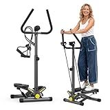 ZIWWVY Stepper Machine with Resistance Bands & Handlebar, Mini Stepper with 300LBS Weight Capacity, Twist Stepper for Full Body Workout, Adjust Step Height, Smooth & Quiet, Step Machine for Men Women