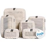 Aerotrunk Compression Packing Cubes for Travel, 6-Pack, Beige | Solves overpacking, 6-Piece set fits most suitcases, 50% Space savings, Compression luggage organizer bags