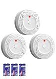Smoke Detector, ‎Lecoolife, ‎9V Battery Operated Smoke Alarm with LED Indicator, Silence Button, Battery Powered, White, 3 Pack